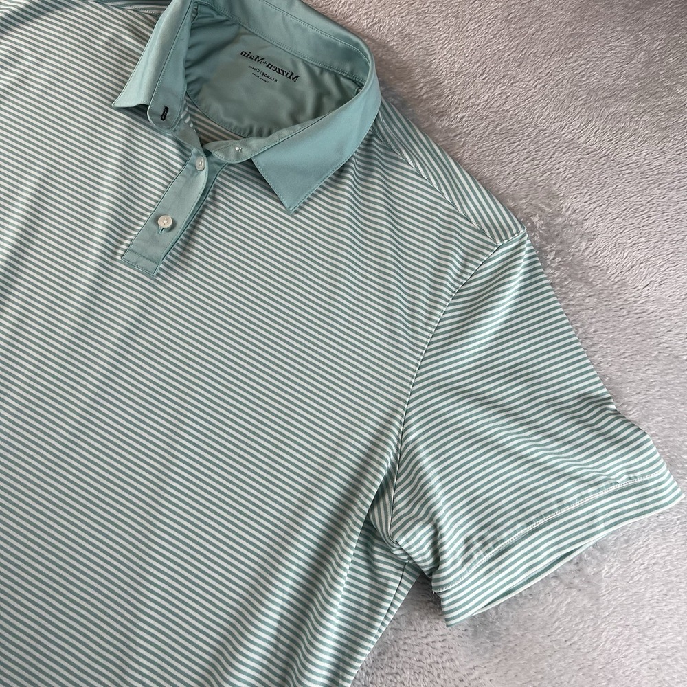 Mizzen+Main Mint Green and White Striped Polo